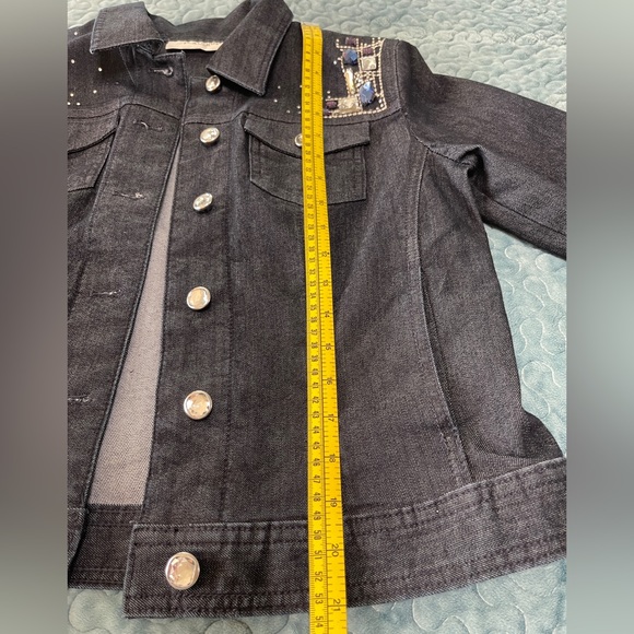 Chico’s Platinum Jean Jacket Size 0 Denim Embellished Rhinestones EUC! - Picture 6 of 10